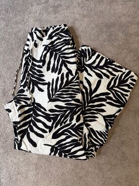 H&M leaf print wide-leg linen pants